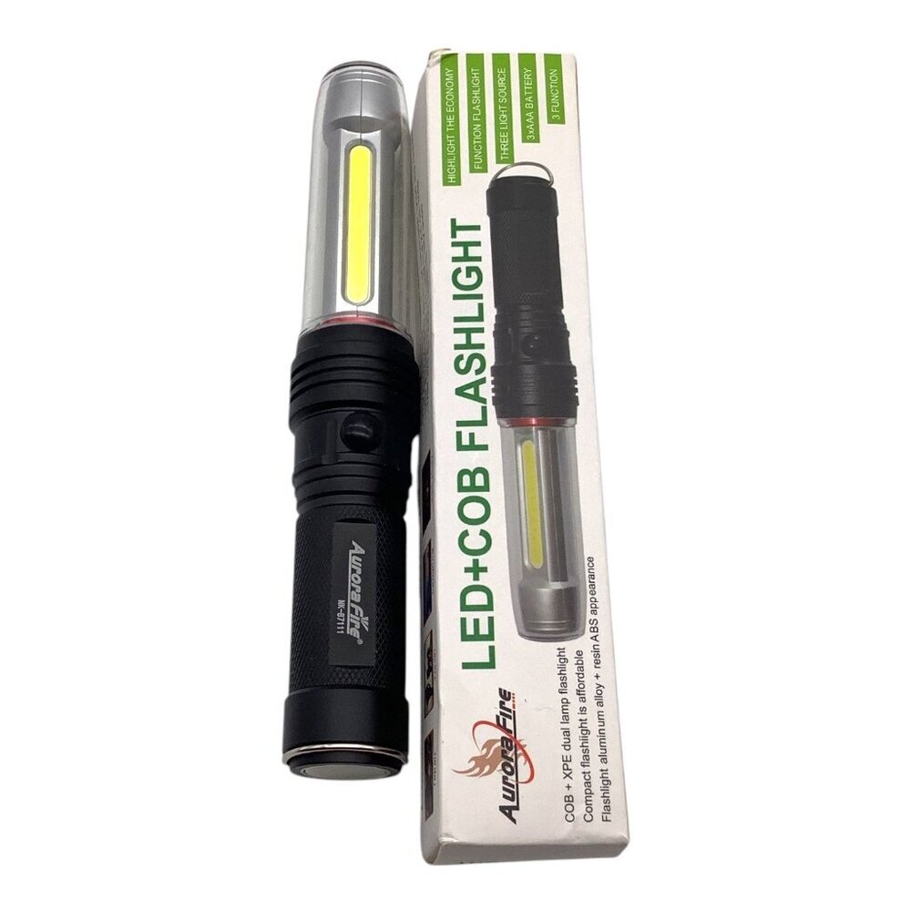 LED+COB Flashlight ABS Grip‎ 18cm Long Portable Tool Light Battery Operated